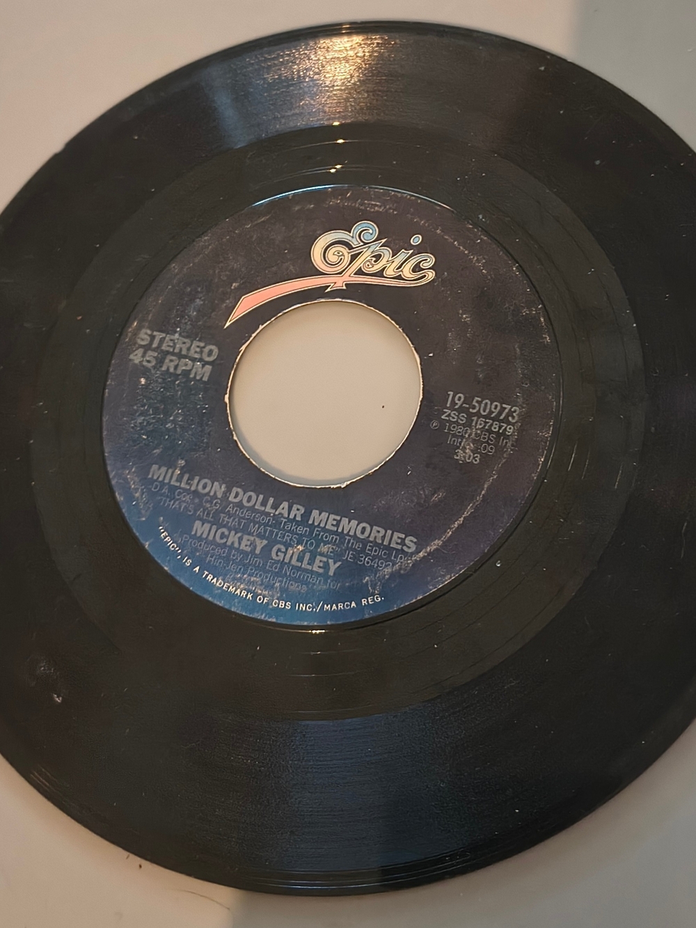 Mickey Gilley - Million Dollar Memories (Epic) 45 RPM Vinyl – Black